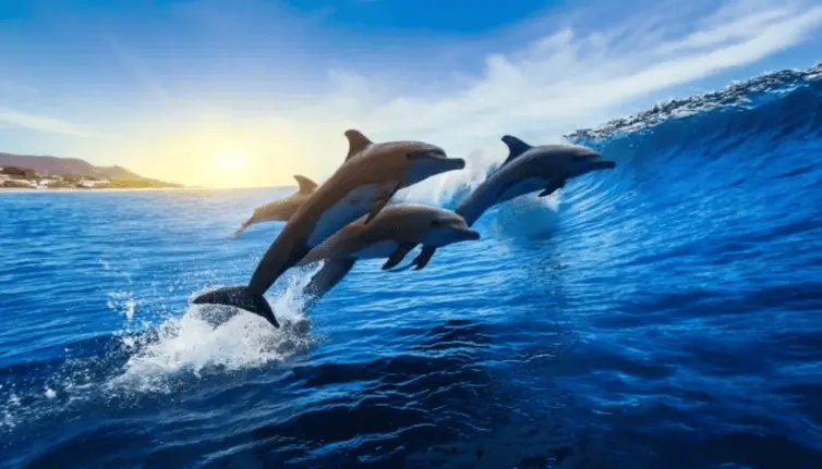 friendly dolphin leaping out of the water