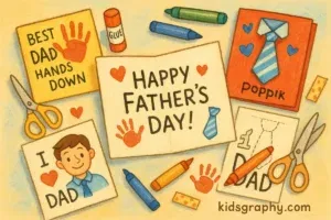 Father’s Day card ideas with handmade and printable designs surrounded by craft supplies
