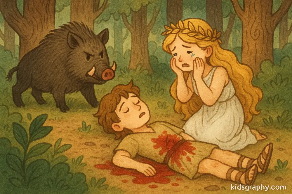 Adonis dying after being attacked by a wild boar.