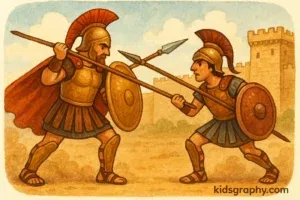 Ajax and Hector duel in Greek mythology during Trojan War.