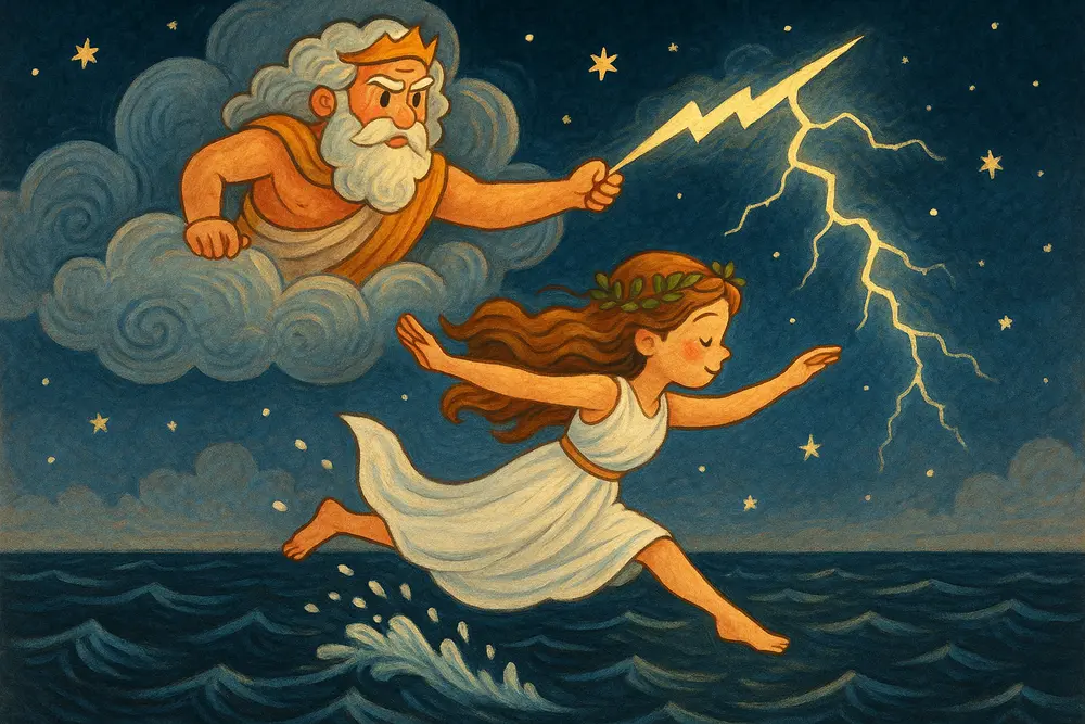 Asteria jumping into the sea to escape Zeus.