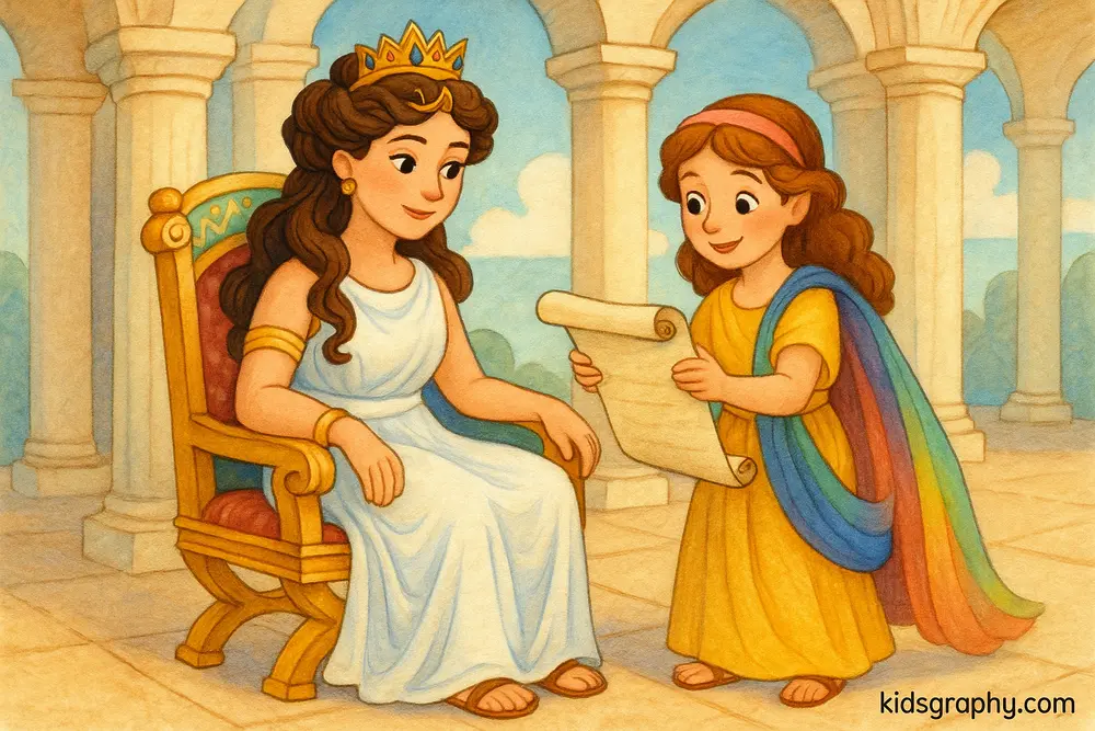 Iris standing next to Hera in Olympus in Greek mythology.