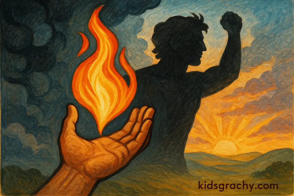 Flame symbolizing Prometheus’s gift and legacy in Greek mythology.