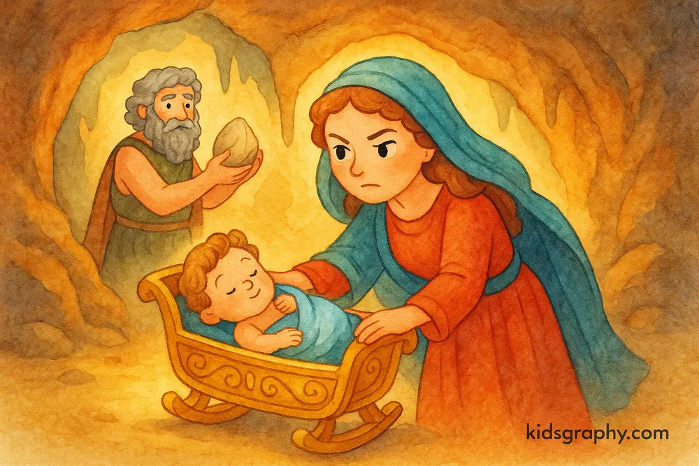 Rhea saves Zeus from Cronus in Greek mythology.