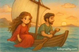 Ariadne and Theseus escaping Crete by boat