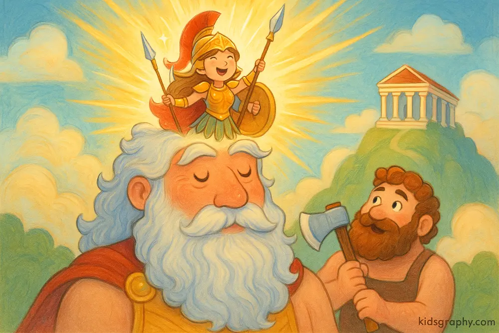 Athena is born from Zeus’s head in full armor