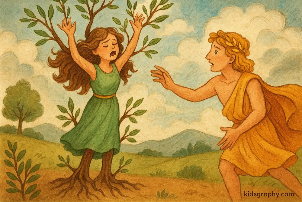 Daphne turning into a tree to escape Apollo.