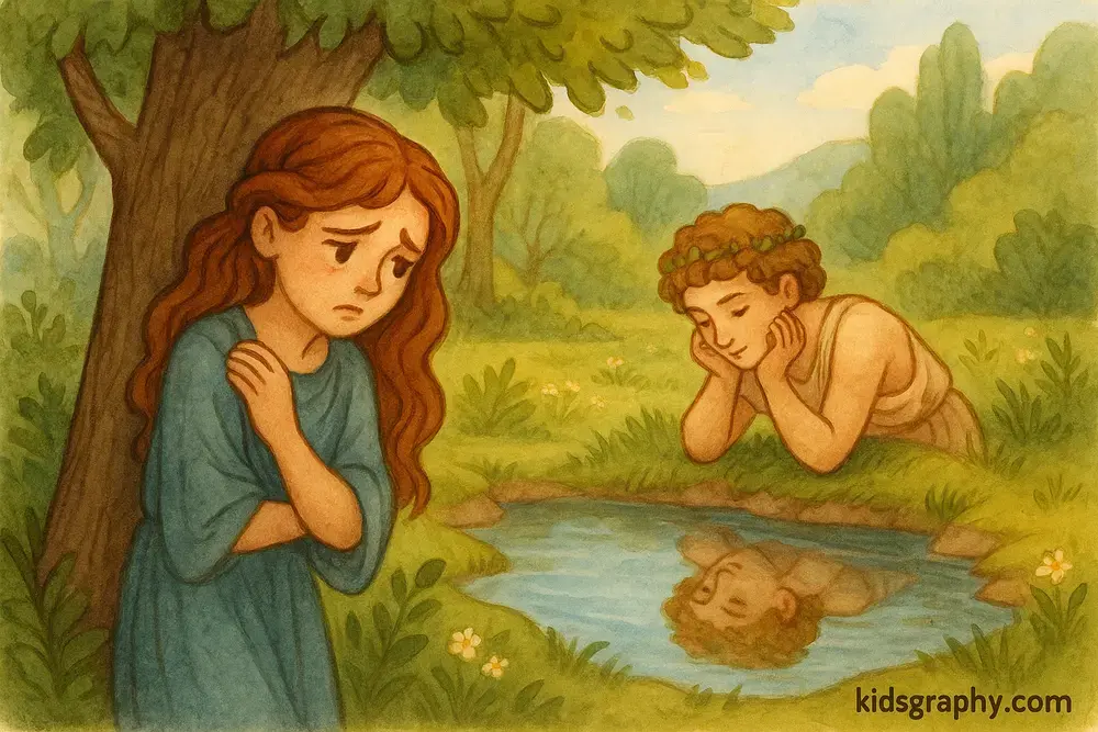 Echo watching Narcissus by the pool in silence