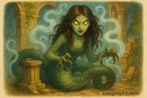 Modern fantasy art of Echidna as a mythic serpent woman