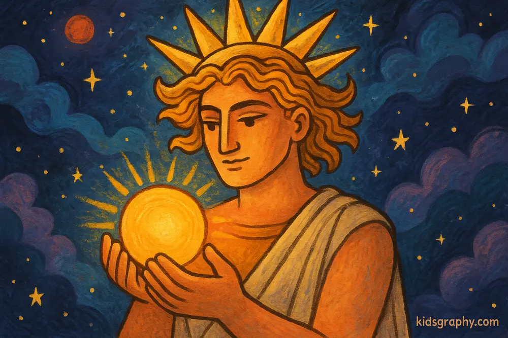 Artistic modern portrayal of Helios as the sun god.