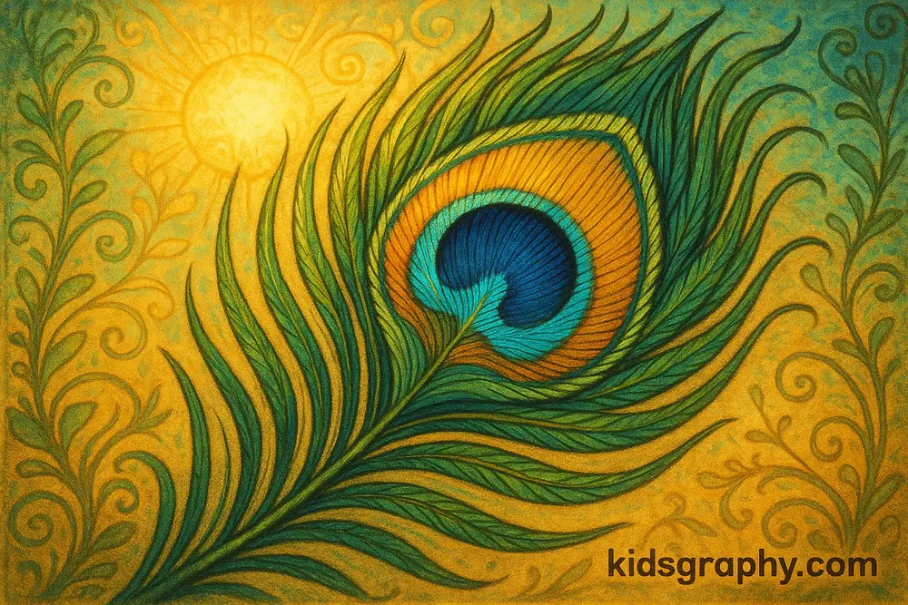 Peacock feather with eye spots honoring Argus.